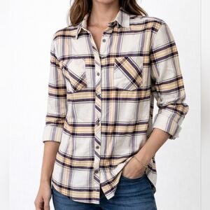 NWT Natural Reflections 100% Cotton Plaid Button Down Shirt Oversized Casual